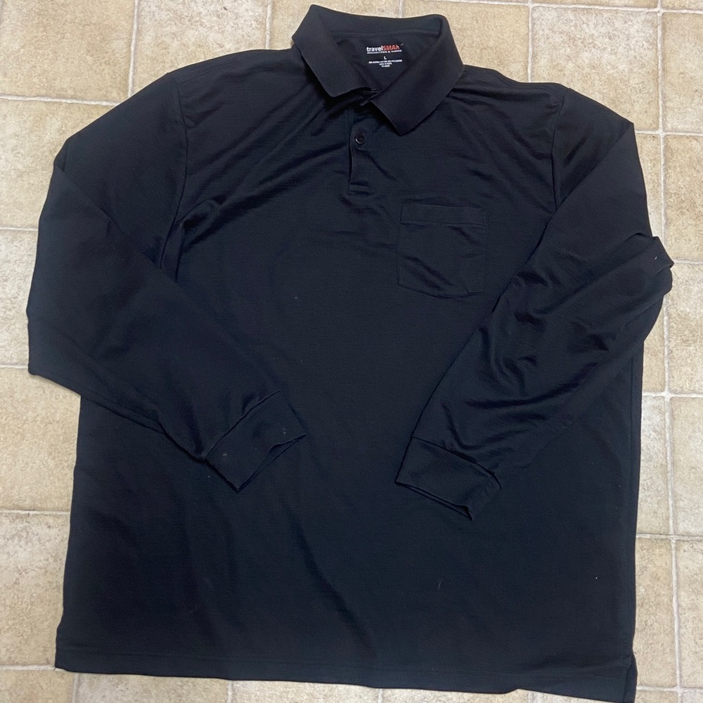 travelSMART by Roundtree & Yorke Black Polo (Logo Inside Collar) Size L Stretch